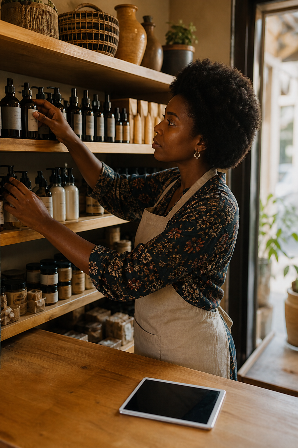 Shop owner managing inventory on Qellon